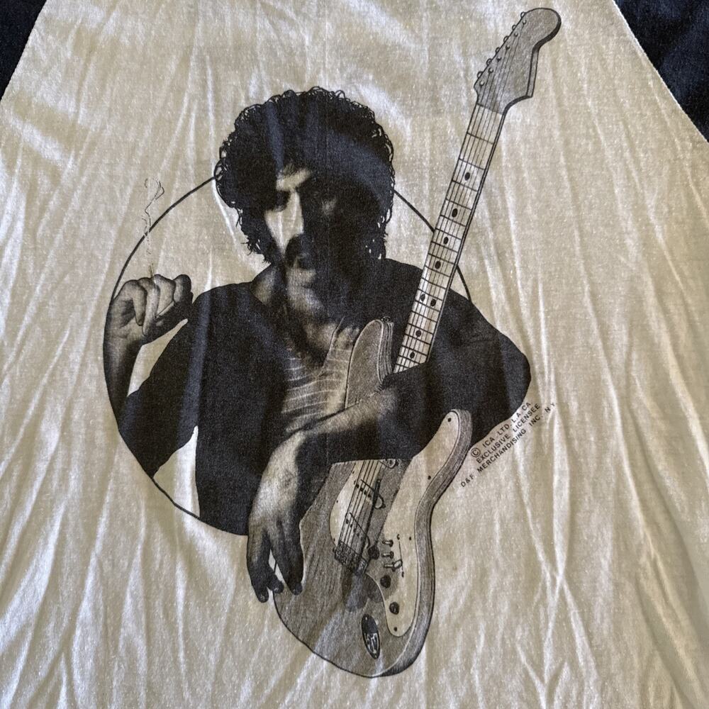 Vintage 70s Frank Zappa Smoking Raglan T Shirt Guitar Barking Pumpkin Records L